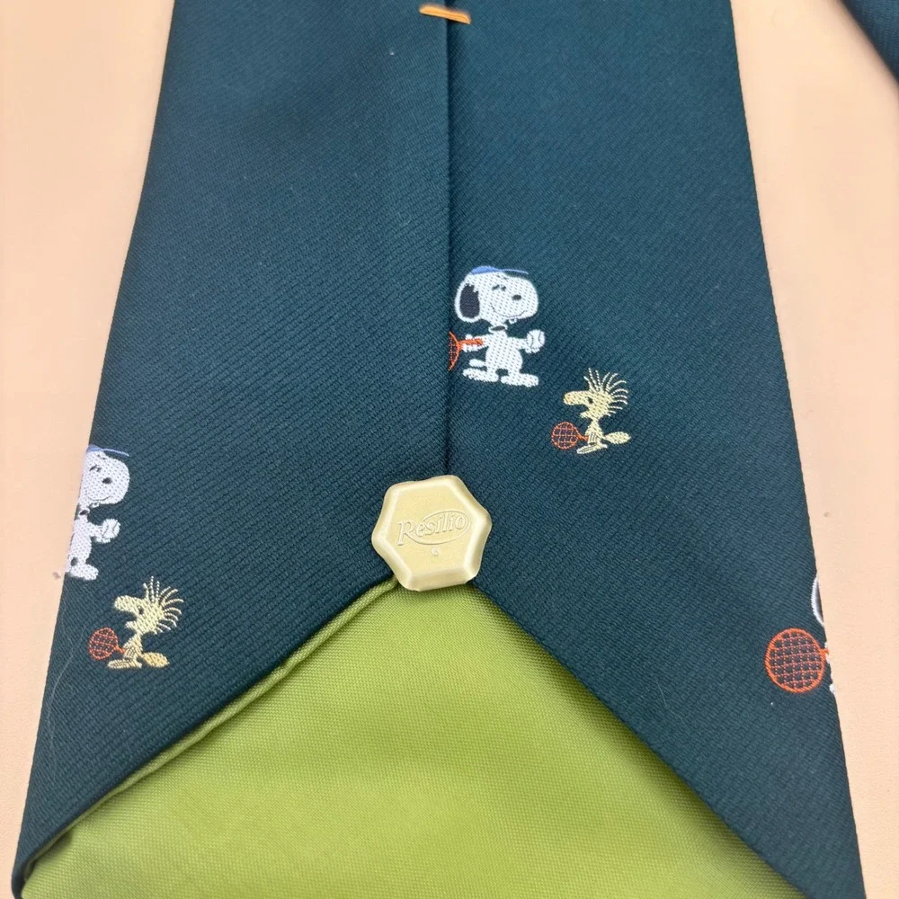 Vintage Resilio Peanuts Snoopy Woodstock Tennis Necktie Teal Green 3.5 Inch